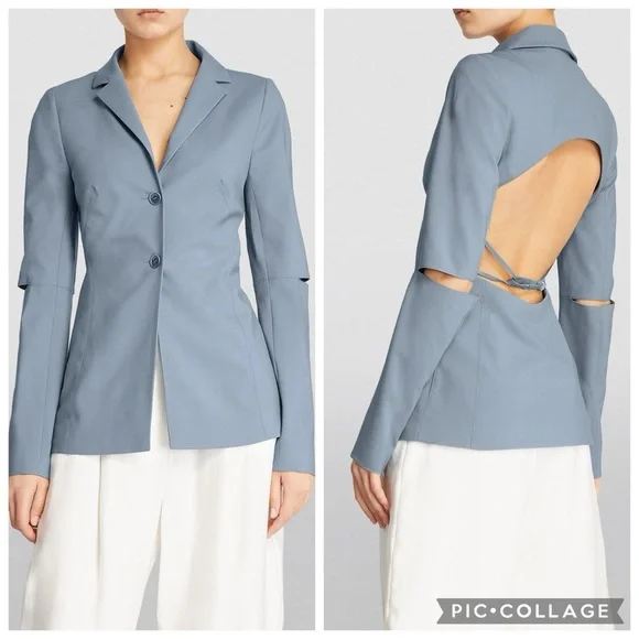 Jacquemus Melo Cutout Blazer Blue Stretch Wool Size 10 NWT - Picture 4 of 16